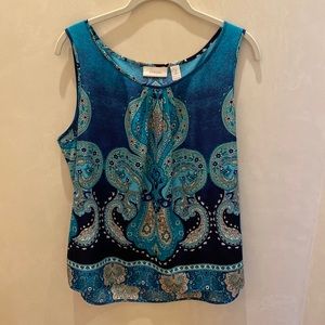 Chicos Blue Paisley Scoop Neck Sleeveless Blouse